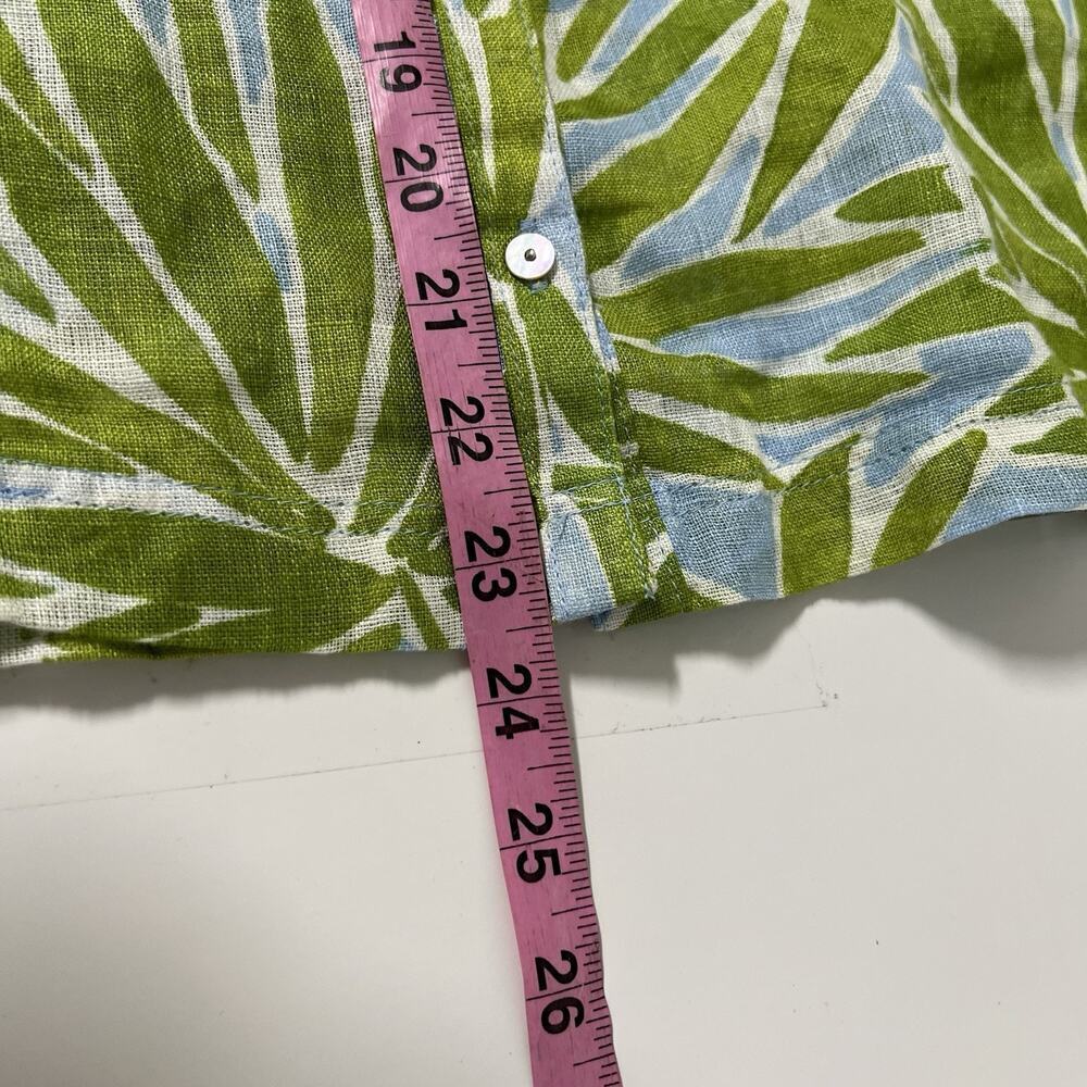 Sigrid Olsen 100% Linen Top Large Tropical Boxy Button Up Green Beach Resort - Picture 11 of 11